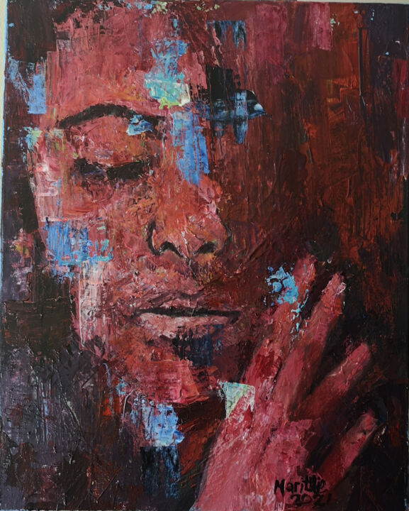 Painting titled "Think iii" by Marittie De Villiers, Original Artwork, Acrylic Mounted on Wood Stretcher frame