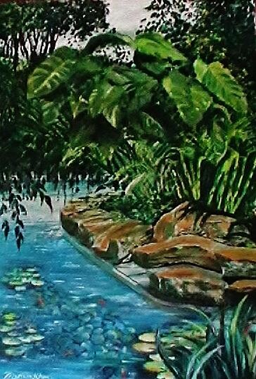 Painting titled "Plants on poolside" by Marium Khan, Original Artwork