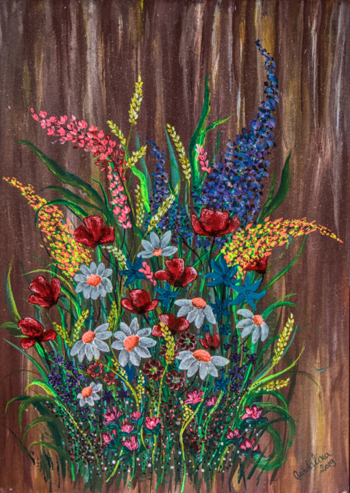 Painting titled "Wild Flowers" by Marian Bogatu, Original Artwork, Acrylic