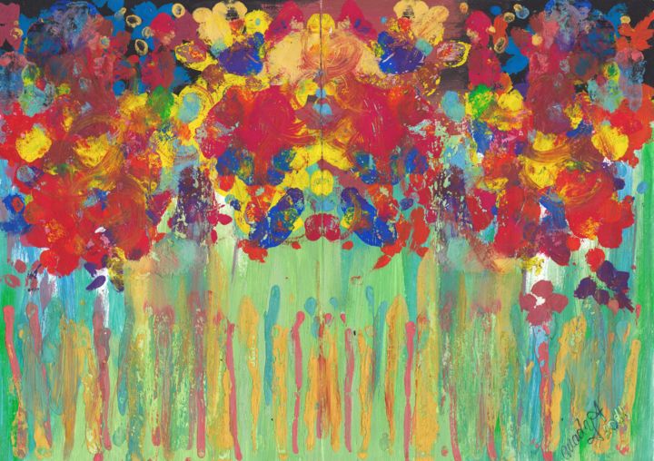 Painting titled "Flowers in the Gard…" by Marian Bogatu, Original Artwork, Tempera