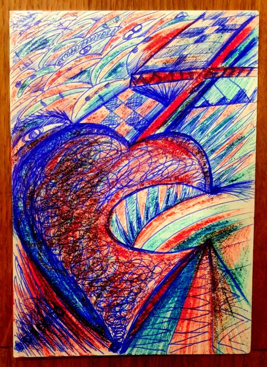 Dessin intitulée "Love1" par Marius Miron, Œuvre d'art originale, Stylo à bille