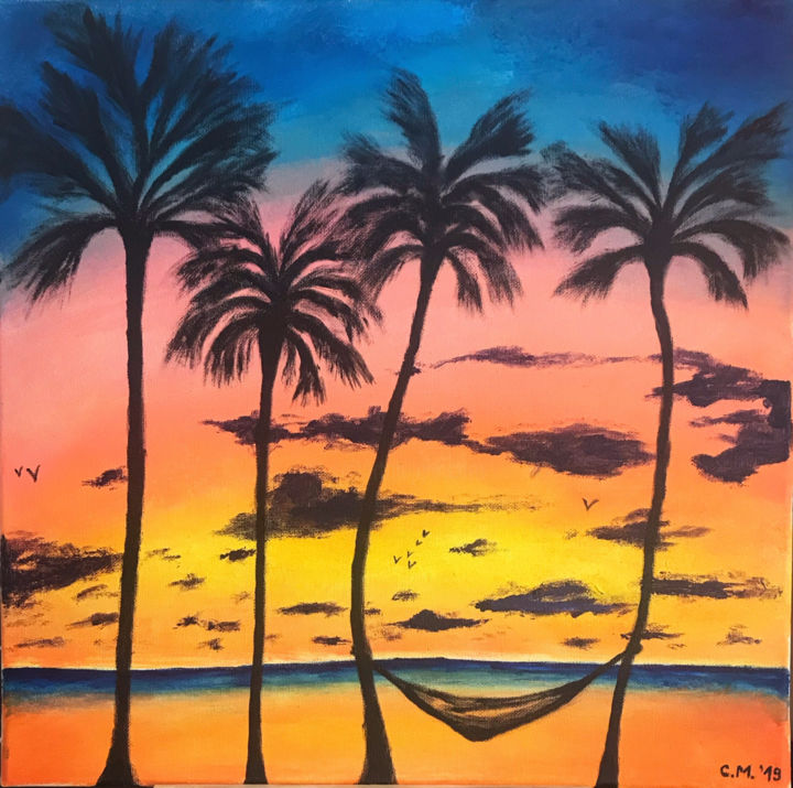 Malerei mit dem Titel "Tropical sunset" von Marius Paint, Original-Kunstwerk, Acryl