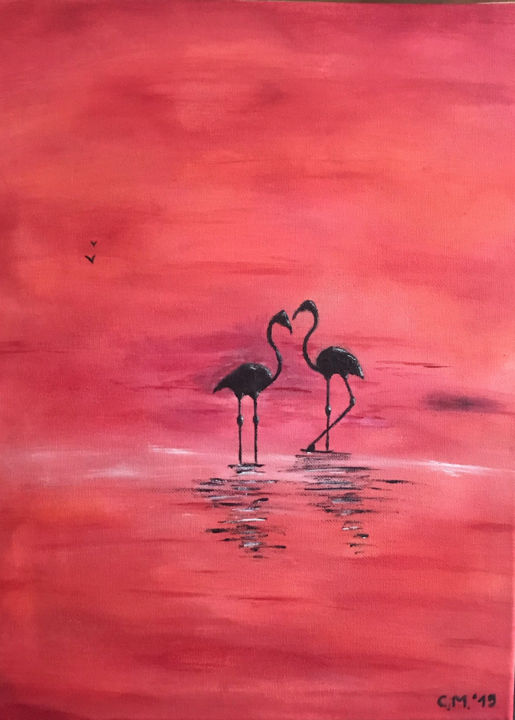 Malerei mit dem Titel "Flamingo around" von Marius Paint, Original-Kunstwerk, Acryl