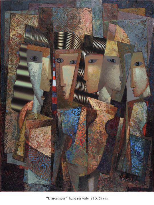 Pintura intitulada "L'ascenseur" por Marius Zabinski, Obras de arte originais, Óleo