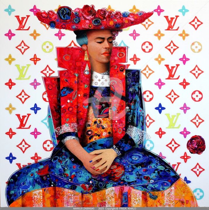 Painting titled "Frida Kahlo" by Marius  Zabinski  Officiel, Original Artwork, Oil Mounted on Aluminium