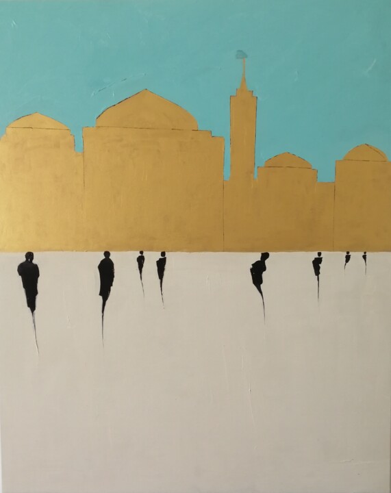 Schilderij getiteld "Golden city" door Mariusz Makula, Origineel Kunstwerk, Olie