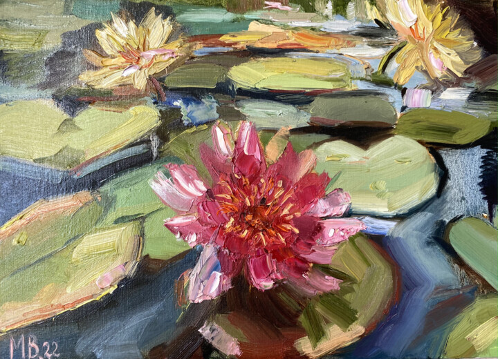 Картина под названием "Lotuses #2" - Mariya Bogdanova, Подлинное произведение искусства, Масло