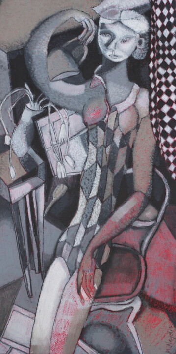 Painting titled "Schachbrett" by Mariya Naydis, Original Artwork, Pastel Mounted on Wood Panel