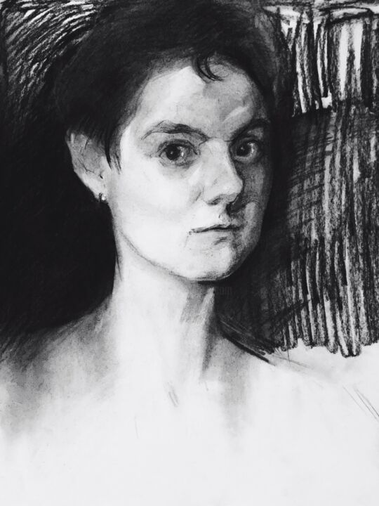 Рисунок под названием "Leena" - Mariya Solozhenko, Подлинное произведение искусства, Древесный уголь