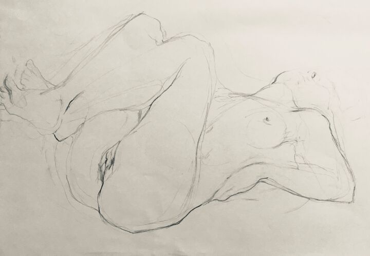 Dessin intitulée "Nude sketch" par Mariya Solozhenko, Œuvre d'art originale, Graphite