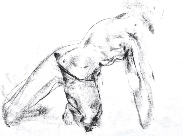 Рисунок под названием "Nude model sketch" - Mariya Solozhenko, Подлинное произведение искусства, Древесный уголь