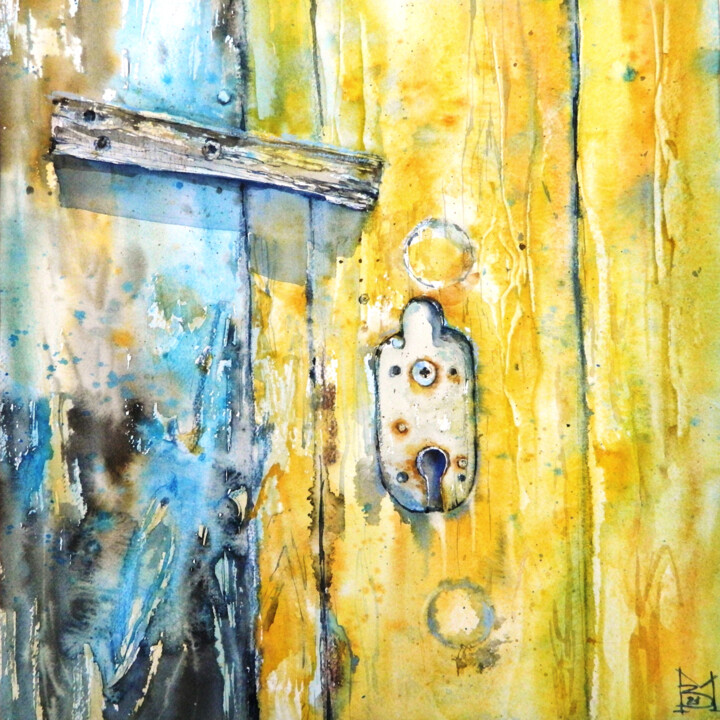 Malarstwo zatytułowany „YELLOW DOOR” autorstwa Mariya Volynskih, Oryginalna praca, Akwarela