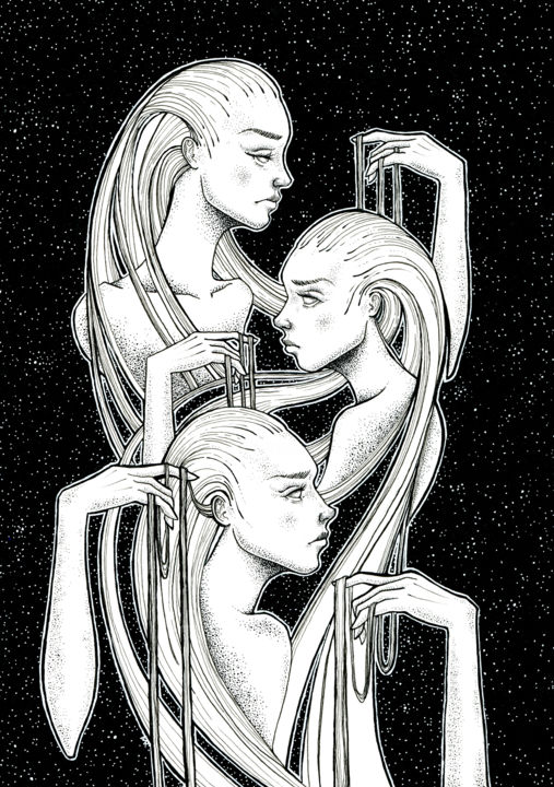 "Three muses of insp…" başlıklı Resim Mariya Markina tarafından, Orijinal sanat, Jel kalem