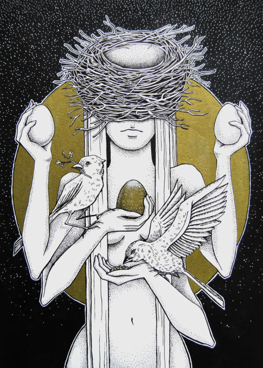Рисунок под названием "Sister Liberty" - Mariya Markina, Подлинное произведение искусства, Гелевая ручка