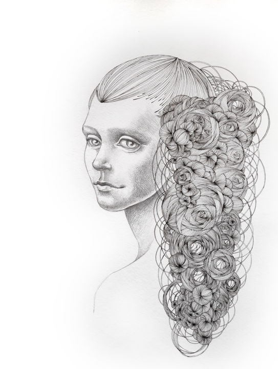 Рисунок под названием "Portrait of a girl" - Mariya Markina, Подлинное произведение искусства, Карандаш