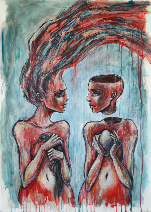 Pintura intitulada "Split personality u…" por Mariya Markina, Obras de arte originais, Acrílico