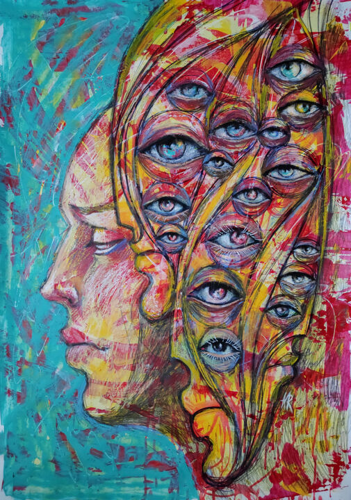 Thoughts On A Turquoise Background, Painting by Mariya Markina | Artmajeur