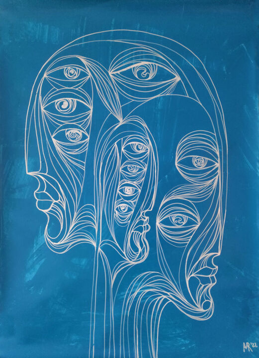 Pittura intitolato "Inside the blue col…" da Mariya Markina, Opera d'arte originale, Pennarello