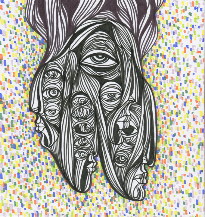 Drawing titled "Lines in dancing in…" by Mariya Markina, Original Artwork, Marker