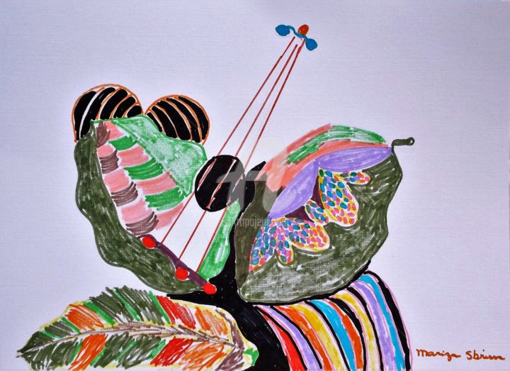 Desenho intitulada "Violão VI" por Mariza Sbrissa, Obras de arte originais, Acrílico