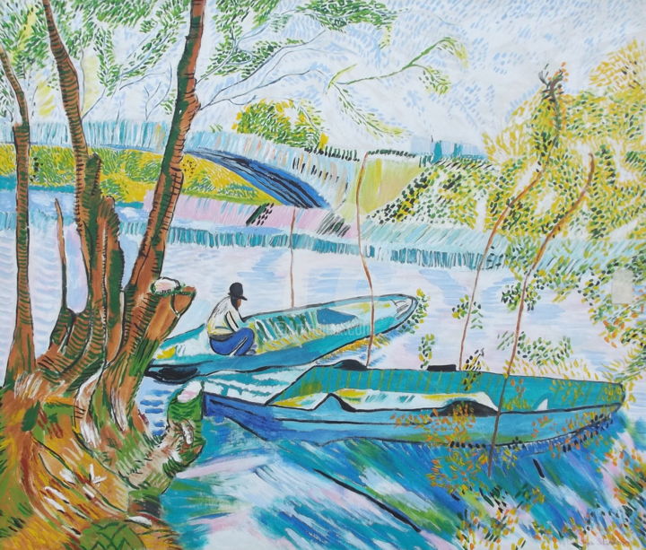 Pintura intitulada "Pesca na primavera…" por Mariza Sbrissa, Obras de arte originais, Acrílico