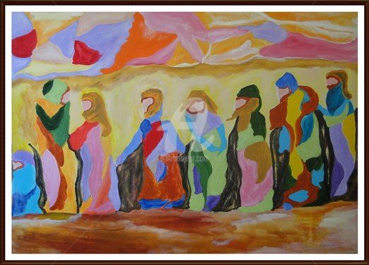 Painting titled "Jesus e os apóstolos" by Mariza Sbrissa, Original Artwork, Acrylic