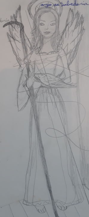 Desenho intitulada "Anjo da sabedoria" por Mariza Tomaz Soares, Obras de arte originais, Grafite