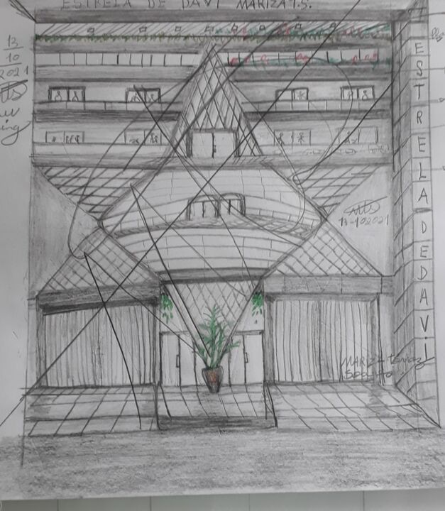 Desenho intitulada "Edifício Estrela de…" por Mariza Tomaz Soares, Obras de arte originais, Lápis