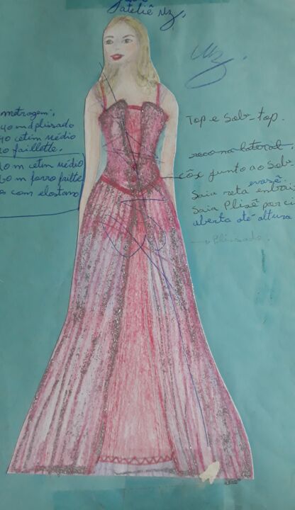 Pintura intitulada "Vestido de noiva e…" por Mariza Tomaz  Soares, Obras de arte originais, Lápis