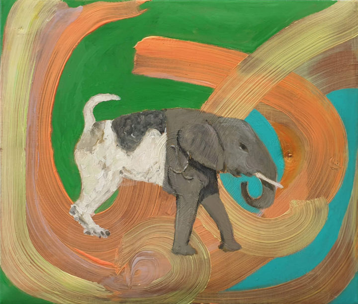 Painting titled "Dog wants to be an…" by Marja Van Putten, Original Artwork, Acrylic