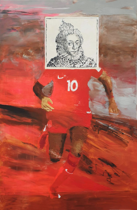 Schilderij getiteld "Soccer Queen" door Marja Van Putten, Origineel Kunstwerk, Acryl