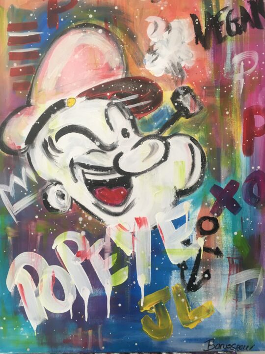Painting titled "Popeye" by Marjo Russeau, Original Artwork, Acrylic Mounted on Wood Stretcher frame