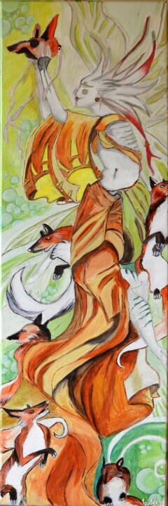Painting titled "Fox Spirit" by Marjorie Nicolier (Michiko), Original Artwork