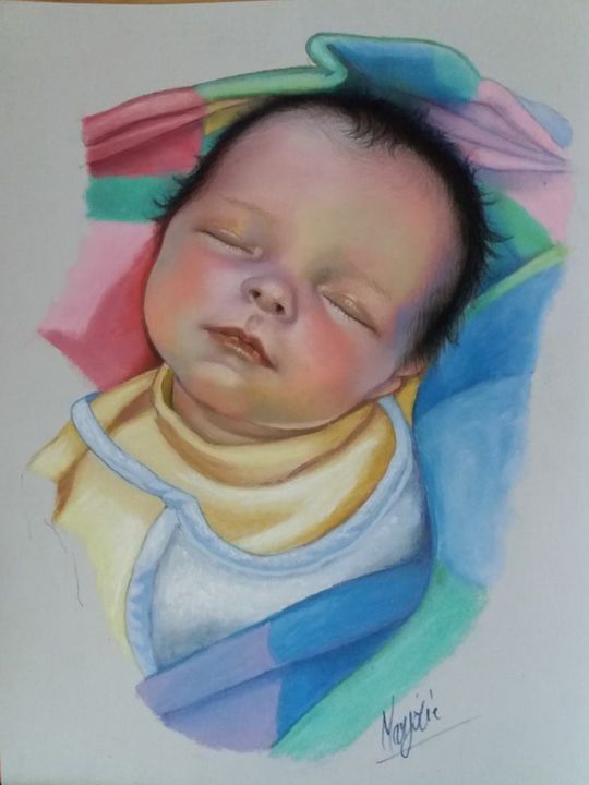 Drawing titled "bébé dort" by Marjorie Artiste Pastelliste, Original Artwork, Pastel