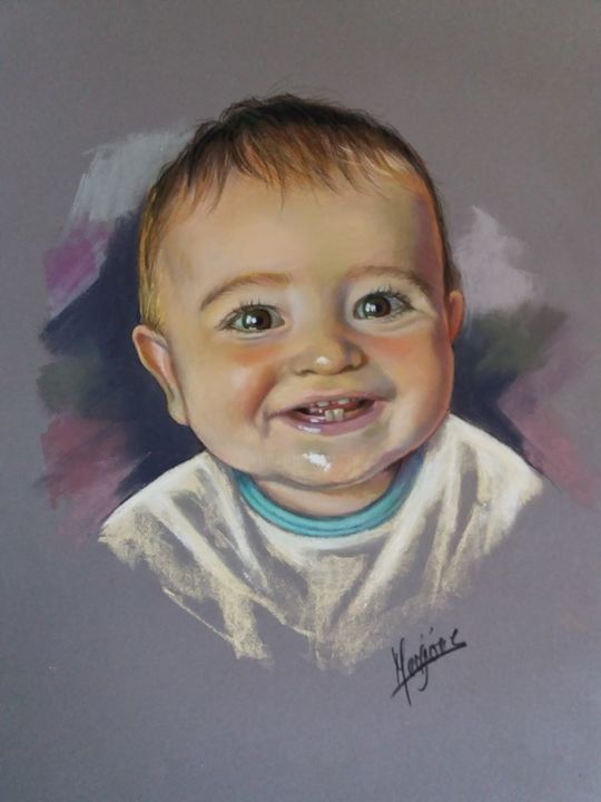Dessin intitulée "petit garçon rieur" par Marjorie Artiste Pastelliste, Œuvre d'art originale, Pastel
