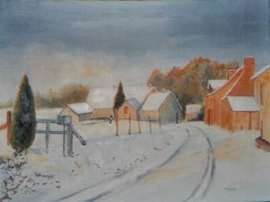 Painting titled "neige dans la Sarthe" by Marjyne, Original Artwork, Oil