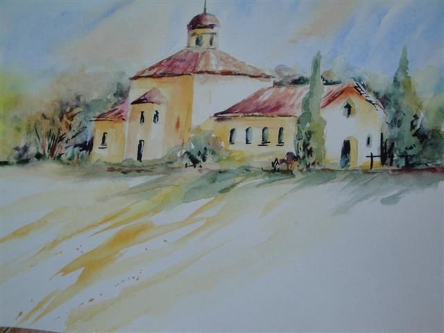 Painting titled "ABBAYE" by Marjyne, Original Artwork, Watercolor