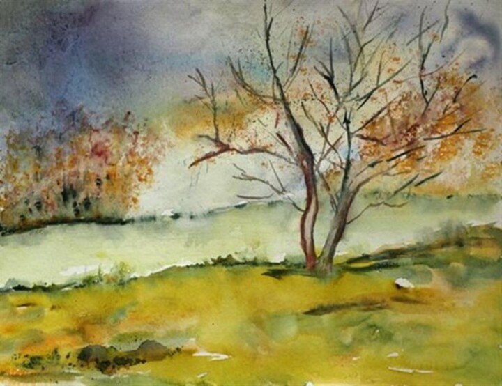 Peinture intitulée "automne" par Marjyne, Œuvre d'art originale