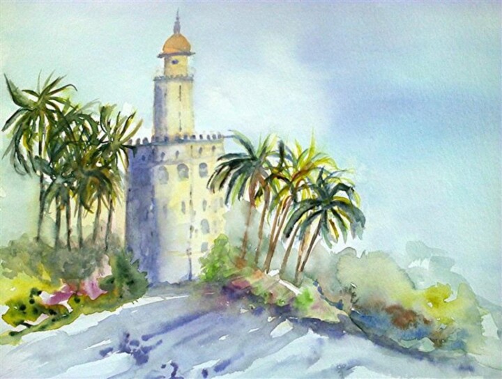 Peinture intitulée "torre de oro Sévill…" par Marjyne, Œuvre d'art originale