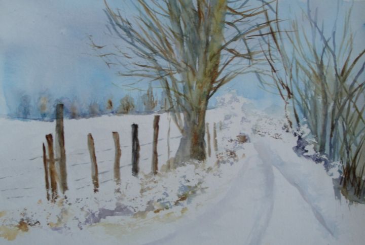 Peinture intitulée "neige.jpg" par Marjyne, Œuvre d'art originale, Aquarelle