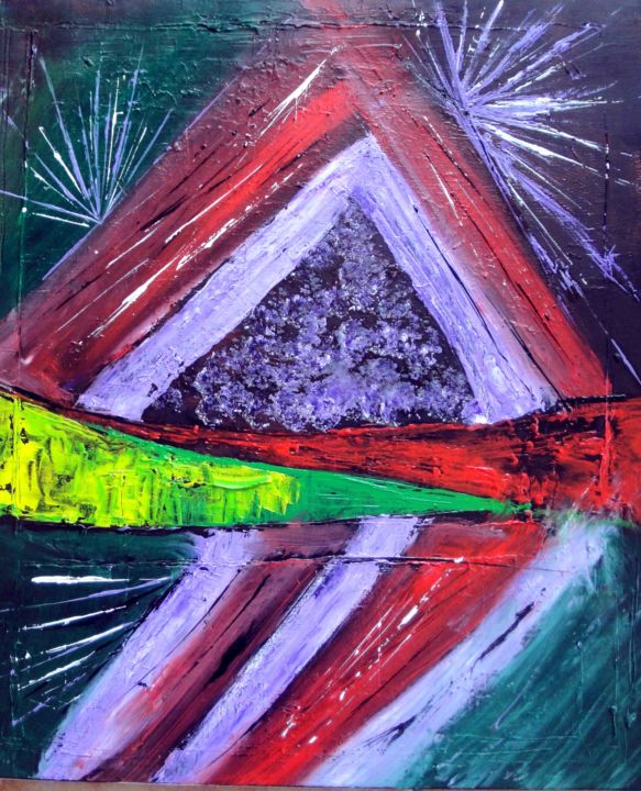 Painting titled "abstrait-triangle-j…" by Marjyne, Original Artwork, Oil