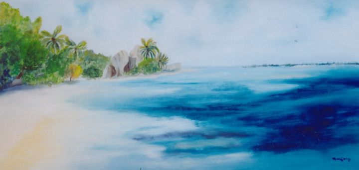 Peinture intitulée "sechelles-la-plage.…" par Marjyne, Œuvre d'art originale, Huile