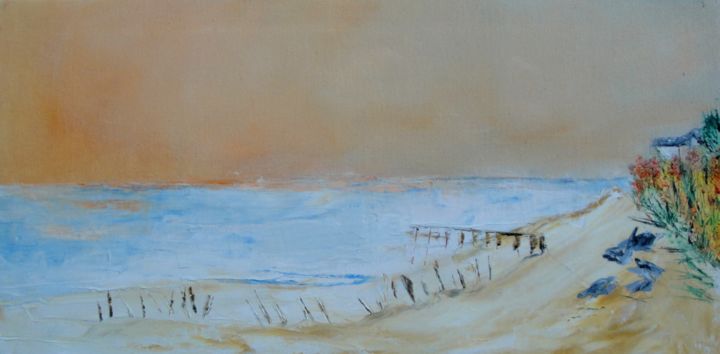 Peinture intitulée "coucher-de-soleil-b…" par Marjyne, Œuvre d'art originale, Huile