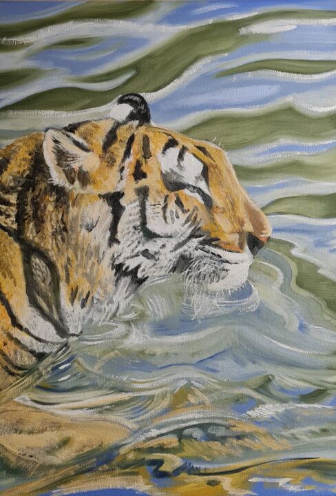 Peinture intitulée "Tiger" par Mark Carnall, Œuvre d'art originale, Huile