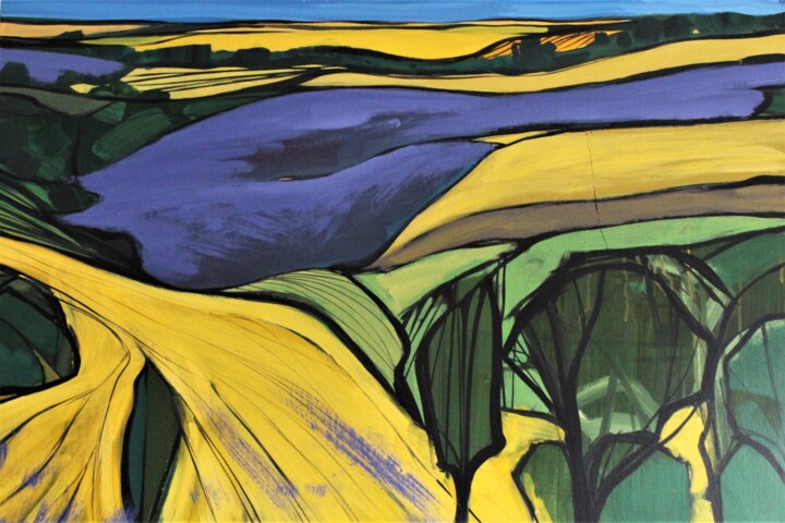 Painting titled "Purple Crop" by Mark Harris, Original Artwork, Acrylic Mounted on Wood Stretcher frame