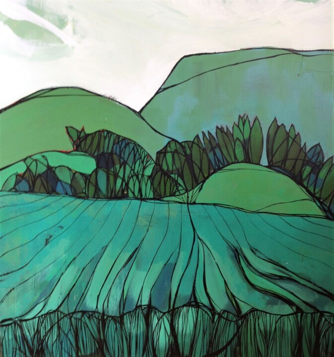 Peinture intitulée "Green Fields" par Mark Harris, Œuvre d'art originale, Acrylique