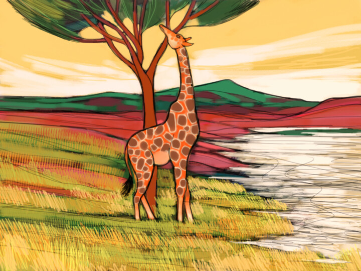 Arte digital titulada "Giraffe in Scotland" por Mark Harris, Obra de arte original, Trabajo Digital 2D