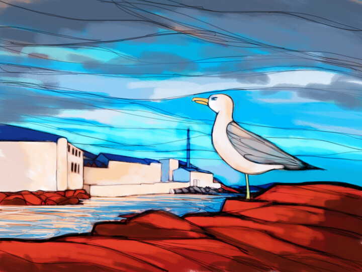 Цифровое искусство под названием "Seagull in the high…" - Mark Harris, Подлинное произведение искусства, 2D Цифровая Работа