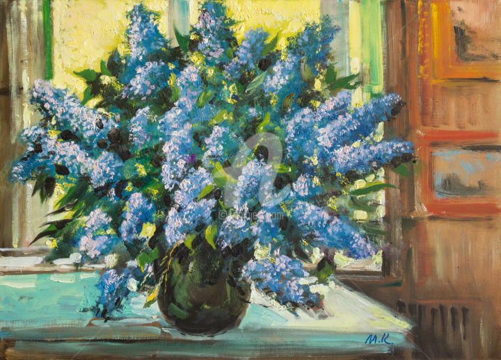 Painting titled "Lilacs by the windo…" by Mark Kremer, Original Artwork, Oil