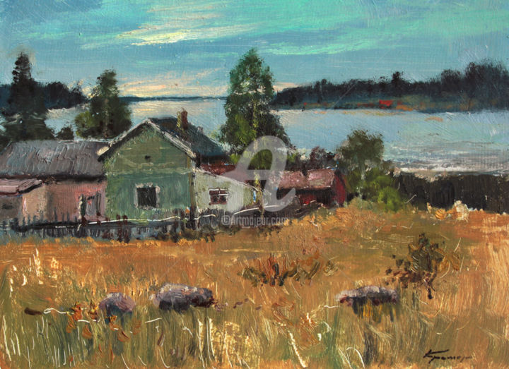 Painting titled "By the lake. 1970" by Mark Kremer, Original Artwork, Oil